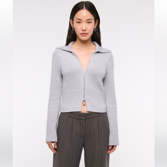 Abercrombie Zip-Up Collared Cardigan in gray size Small - Picture 8 of 8